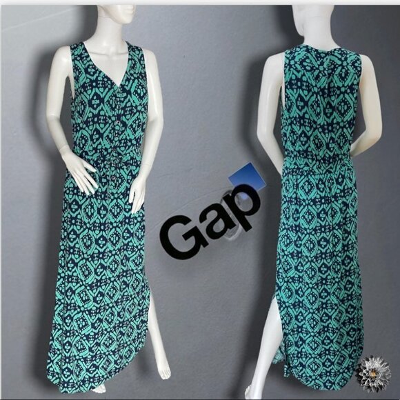 GEOMETRIC Sleeveless Maxi Dress by Gap in Green and Blue Size Medium - Picture 1 of 14
